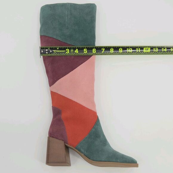 Chelsea Violet Lulu Patchwork Tall Boots Womens Size 6 Suede Leather Disco 70s - Picture 9 of 10